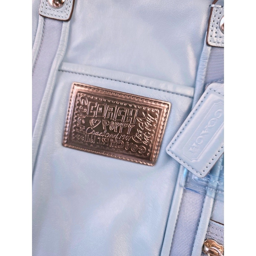 Coach Poppy Spotlight Tote Light Blue Leather Bag Silver Hardware 14564 - Picture 9 of 16